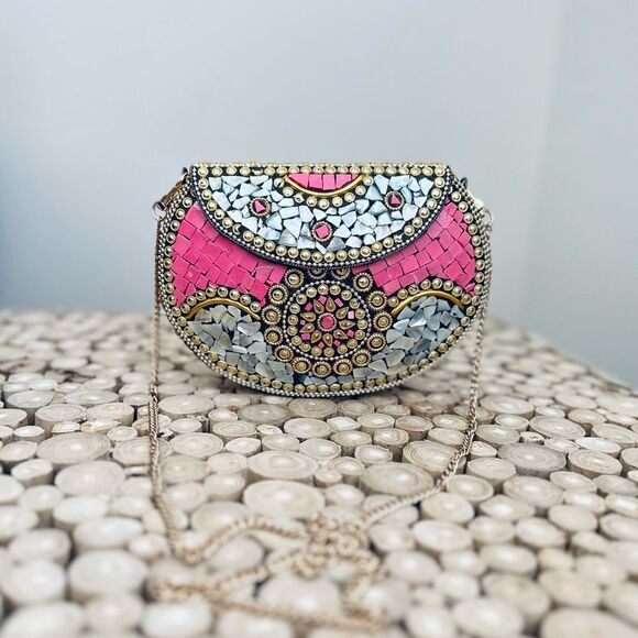 RamlaBeverly Hills Clutch New Mother of Pearl Handmade One of a Kind $235